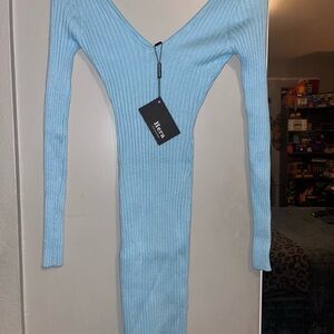 Blue Ribbed Knit Dress